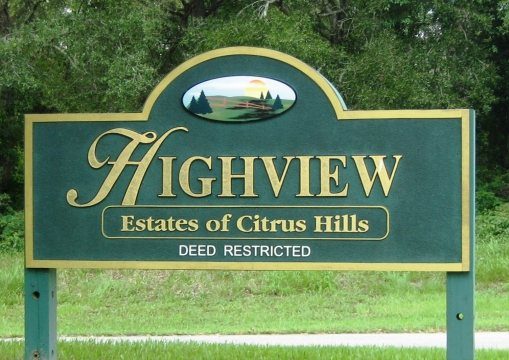 Highview Estates of Citrus Hills entrance sign